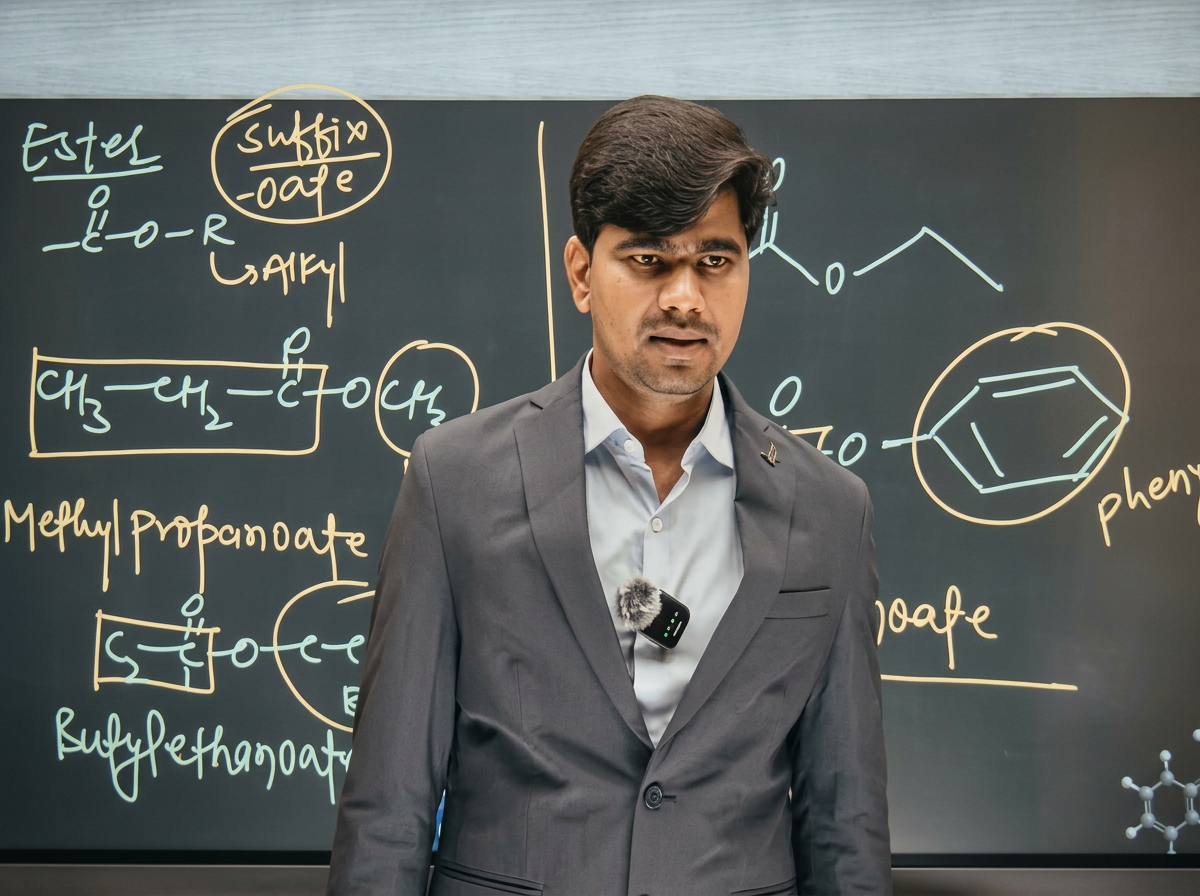 Chemistry faculty explaining organic chemistry IUPAC nomenclature at Daksh Classes